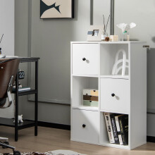 6-Cube Bookcase w/Drawers, Freestanding Wooden Bookshelf Organizer for Kids Room, Living Room, Study, Bedroom, White