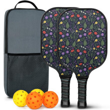Pickleball Paddles Set with Floral Fiberglass Paddles, 2 Balls & Bag – Compatible with Indoor/Outdoor Play