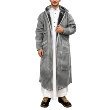 Fleece Jacket for Mens Winter Thick Warm Hooded Robe with Pockets Suede Nap Long Jacket for Cold Weather Outdoor Activities A-Grey 1