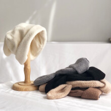 Unisex 3D Rabbit Ears Beanie Hats Bunny Flanging Knitting Cap Cute Plush Winter Hat for Women Girls