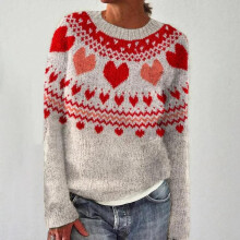 Damenpullover mit Strickmuster im Retro-Stil, lockerer Rundhalsausschnitt, lange Ärmel, rosa