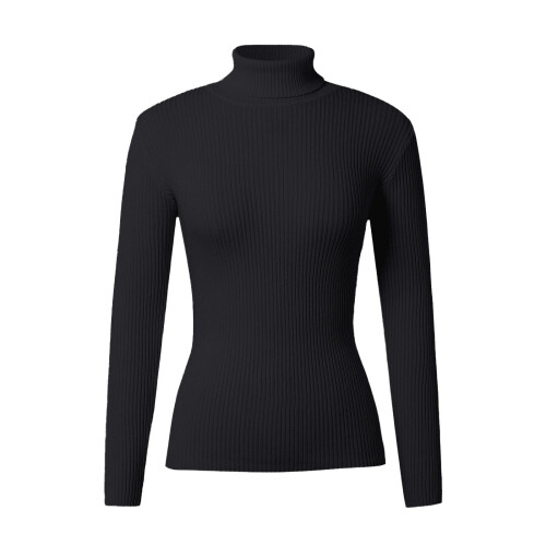 Damen-Herbstpullover, modischer Langarm-Rollkragenpullover, einfarbig, Schafsmuster, locker gestrickt, schwarz