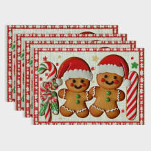 Gingerbread Candy Cane Christmas Placemats Set of 4,Wipeable Winter Table Mats for Party Kitchen Dining Decor 18x12in
