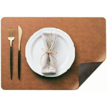 Set van 6 placemats van imitatieleer, omkeerbaar en hittebestendig.