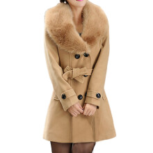 Damen Wintermantel aus Wolle mit Reverskragen, Trenchcoat 2025, Langarm-Übermantel, Khaki
