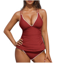 Kukoosong bikini set voor dames met hoge taille, ondersteunende bralette en spaghettibandjes, effen kleur, conservatief en modieus badpak