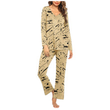 2-delige damespyjamaset met print, loungeset met lange mouwen, damespyjamaset, huispak, maat S-3XL