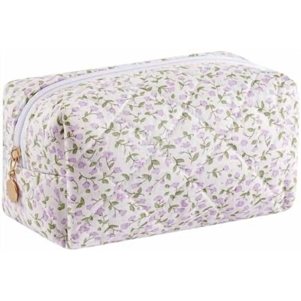 Purple Floral Makeup Bag for Women â Zippered Travel Cosmetic Pouch, Toiletry Organizer, Portable Cloth Bag