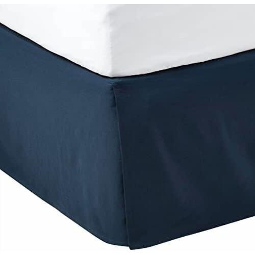 Jupe de lit plissée bleu marine, taille Queen