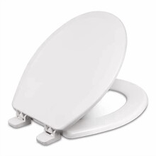 Round Toilet Seat, Heavy-Duty Wood Core with Plastic Scratch-Resistant Finish, Residential, Made in the USA, 700-001, White