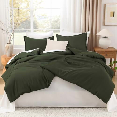 Olijfgroene dekbedset, queensize, 3-delig 2