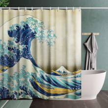 Juego de cortina de ducha Wave con ganchos, 72x72 pulgadas