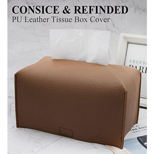 Boîte à mouchoirs rectangulaire en similicuir bronze 1