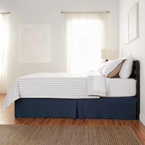 Lightweight Pleated Bed Skirt, Queen, Navy Blue, Solid 1