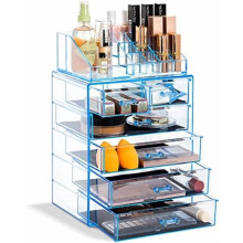 Organisateur de maquillage en acrylique à 7 tiroirs avec compartiment supérieur