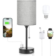 Lampe de chevet cylindrique grise avec 3 températures de couleur,