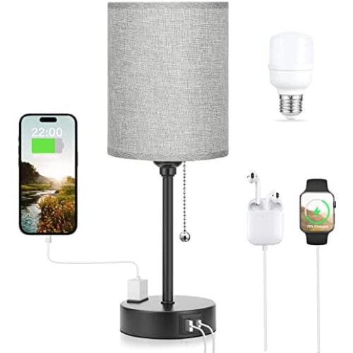 Lampada da comodino cilindrica grigia con 3 temperature di colore,