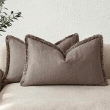 Fundas de almohada de algodón ramio con flecos, 45x45 cm (18x18"), juego de 2
