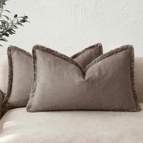 Fundas de almohada de algodón ramio con flecos, 45x45 cm (18x18"), juego de 2