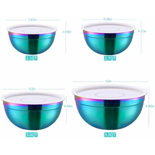 4-Pc Rainbow Mixing Bowls with Lids, Stainless Steel, Nesting, Space-Saving, Compatible with Kitchen Use 1