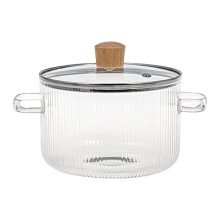 1.6L Glass Cooking Pot with Lid, Heat Resistant Borosilicate Stovetop Pot Set, Anti Scald Handles,Simmer Pot with Cover Safe for Soup, Milk Clear