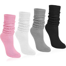 Dame slouch sokker i strik, rørformet, 4 par