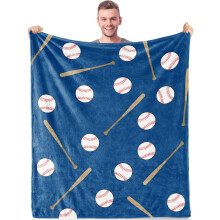 Gresahom Baseballdecke (152 x 203 cm), weicher Plüschflanell-Fleece – Blaues Sportmotiv für Jungen, Männer und Kinder; Ideal als Geschenk zum