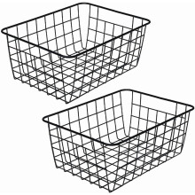 2-Pack Black Metal Wire Storage Baskets for Kitchen, Pantry, Closet, Laundry, Garage, Bathroom – Compatible with Standard Cabinets