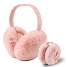 Women Winter Foldable Ear Muffs Faux Fur Warm Cute Earmuffs Lady Girls Plush Ear Warmers Outdoor Ear Covers Headband (Pink)