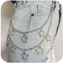 Y2K Star Pants Chain – Compatible with Jeans, Pockets & Biker Pants – Silver Punk Hip Chain for Men/Women, Festival & Cosplay