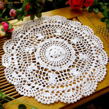 HEVIRGO Vintage Hollow Flower Placemat Hand Crocheted Lace Doilies Round Table Coaster Cotton, Lace