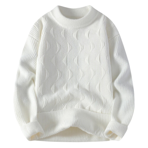 Herren-Plüschpullover mit Rundhalsausschnitt, warm, weich, langärmelig, modische Strickware, Herrenpullover, leicht (Weiß, XL)