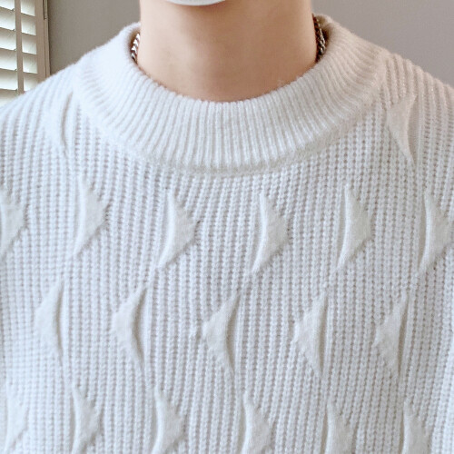 Herren-Plüschpullover mit Rundhalsausschnitt, warm, weich, langärmelig, modische Strickware, Herrenpullover, leicht (Weiß, XL) 2
