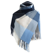 Cachecol de lã feminino para outono e inverno, modelo clássico xadrez com blocos de cores, quente e macio, tamanho grande, tipo manta.