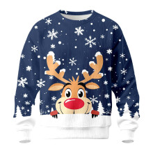 Pull homme à manches longues et col rond, motif flocons de neige et rennes