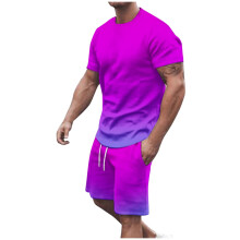 Men's Short Sets 2 Piece Outfits Summer Casual Round Neck T Shirts Print Short Sleeve Blouse and Shorts Tracksuit Sets with Pockets