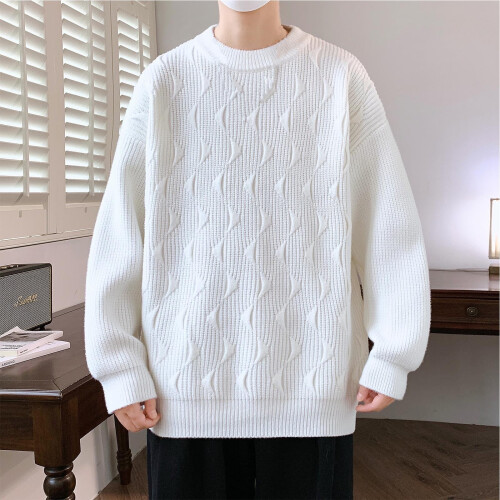Herren-Plüschpullover mit Rundhalsausschnitt, warm, weich, langärmelig, modische Strickware, Herrenpullover, leicht (Weiß, XL) 1