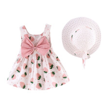 Baby Pige Tøj Pigekjoler Småbørn Børn Ærmeløs Jordbærprint Prinsesse Kjole Hatte Outfits