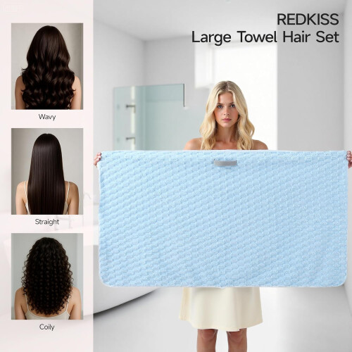 Serviette pour cheveux extra large en microfibre 24 x 42 pouces, avec élastique. 1