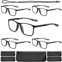 Ochelari de citit fotocromatici pentru bărbați și femei TR90Sport Reader cu filtru UV antireflex (negru mat + albastru mat + transparent, + 1,5)
