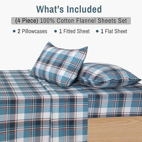 Σεντόνια Flannel για δύο άτομα, σετ 4 τεμαχίων – 100% βαμβάκι με διπλή πλέξη, βαθιές 2