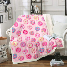 Plaid polaire rose à motif donut – Couverture sherpa fantaisie kawaii à motif dessert pour canapé, lit (76 x 102 cm) – Compatible avec une