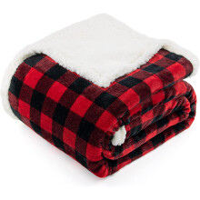 Sherpa Fleece Flannel Blanket Twin (60"x80"), Soft Warm Buffalo Plaid Microfiber, Cozy Christmas Blanket for Couch/Bed – Red