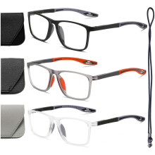 Fotokromiske læsebriller til mænd og kvinder TR90Sport Reader Anti-glare UV-strålefilter (mat sort + mat blå + transparent, +1.5