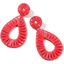 Raffia Tassel Hoop Drop Earrings Handmade Fashion Statement Jewelry for Women