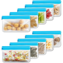 Paquete de 5/8/10 bolsas reutilizables de silicona con cierre hermético, aptas para lavavajillas, a prueba de fugas y sin BPA – Compatibles con