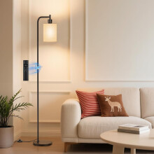 Lampadaire à intensité variable avec abat-jour en lin, télécommande et 3 températures de couleur, ampoule LED 9 W incluse