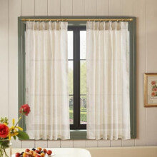 Pinch Pleated Linen Blend Curtains 54 Inch 2 Panels Light Filtering Modern Farmhouse Back Tab Drapes for Living Room Bedroom Beige