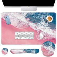 Pink Sand Beach 4 az 1-ben billentyűzetes egérpad szett (35,4x15,7") + csuklótámasz + alátét, ergonomikus kialakítás, minden billentyűzettel