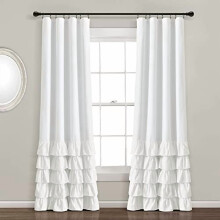 Allison Ruffle 100% Blackout Window Curtain Single 40" W x 84" L White - White Blackout Curtains for Bedroom or Nursery - Coquette Curtains